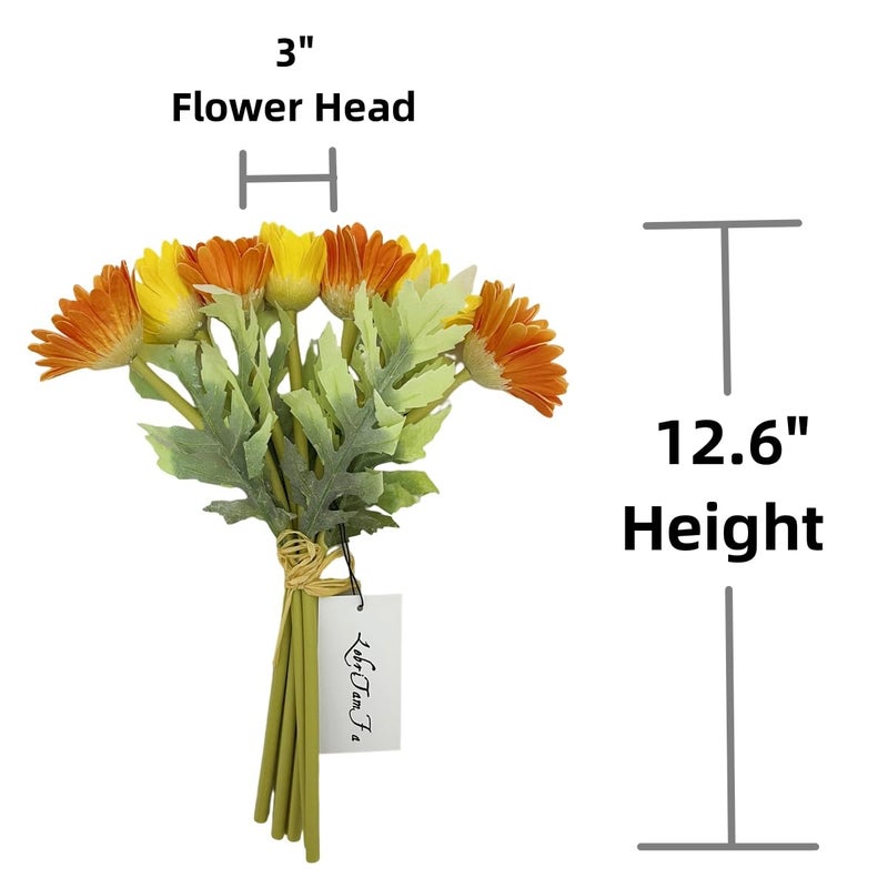 LebriTamFa 7PCS Real Touch PU Artificial Barberton Daisy Gerbera Daisy Flowers Bunch Bouquet Arrangements for Holiday Bridal Bouquet Home Party Decor Bridesmaid (Yellow) - Image 2
